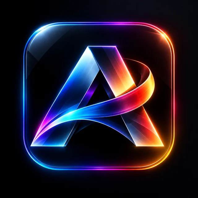 AMV Editor logo: a neon letter A wrapped in a ribbon, blue to orange